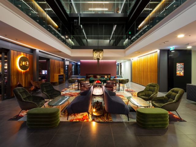 the stylish lobby of the East Hotel Canberra