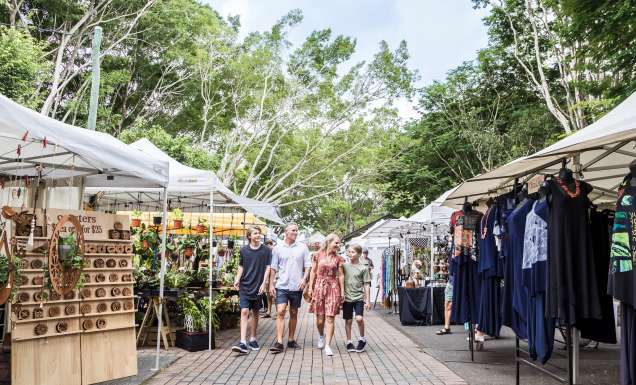 a family visiting Eumundi Markets