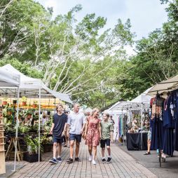 a family visiting Eumundi Markets