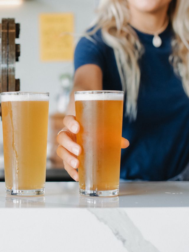 two glasses of cold beer at Land & Sea Brewery, Noosa