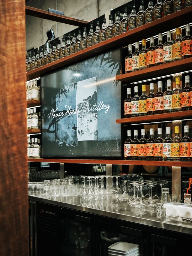bottles and spirits on displayed at Noosa Heads Distillery