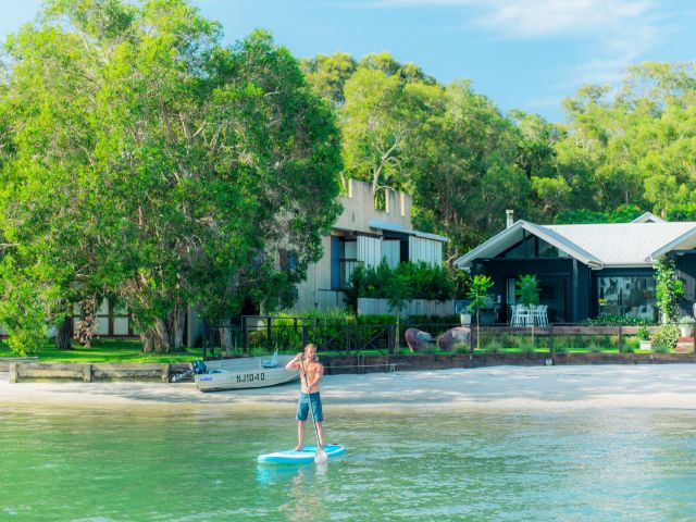 stand-up paddling on Noosa River