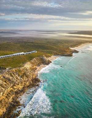 An aerial shot of Southern Ocean Lodge on Kangaroo Island