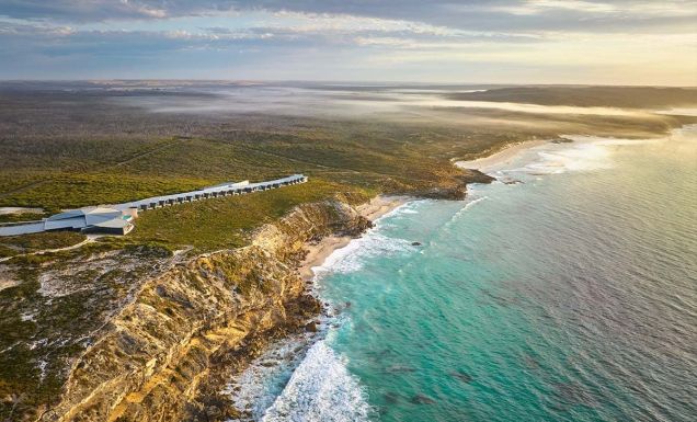An aerial shot of Southern Ocean Lodge on Kangaroo Island