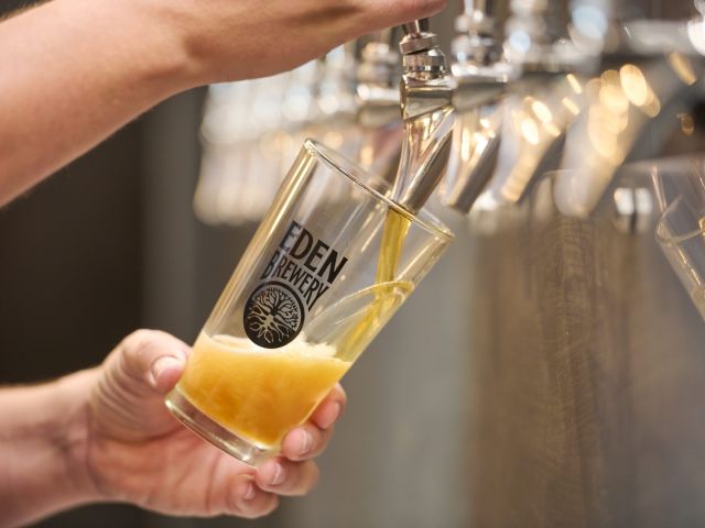 filling up a glass with beer at Eden Brewery, Bowral