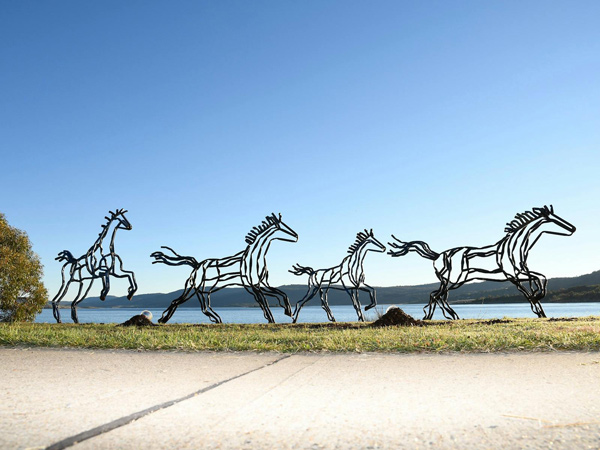 horses at Lake Light Sculpture Jindabyne