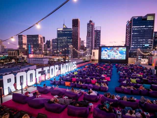 an open-air cinema at Rooftop Movies, Perth