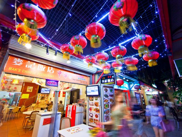 red lanterns hanging above Chinatown in Perth