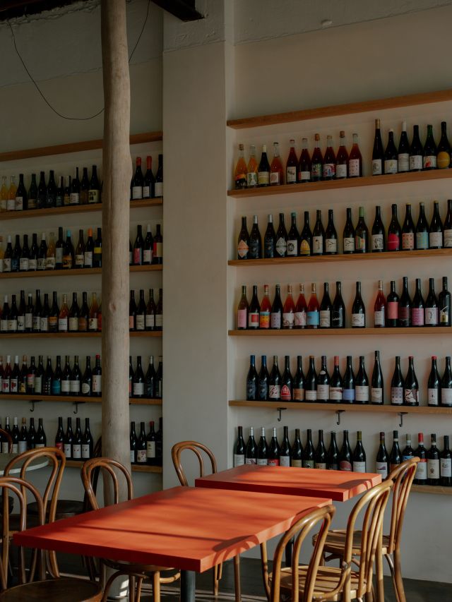 wine bottles on display at Wines of While, Perth