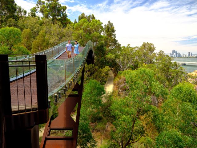 a couple walking along a bridge at Kings Park, Perth