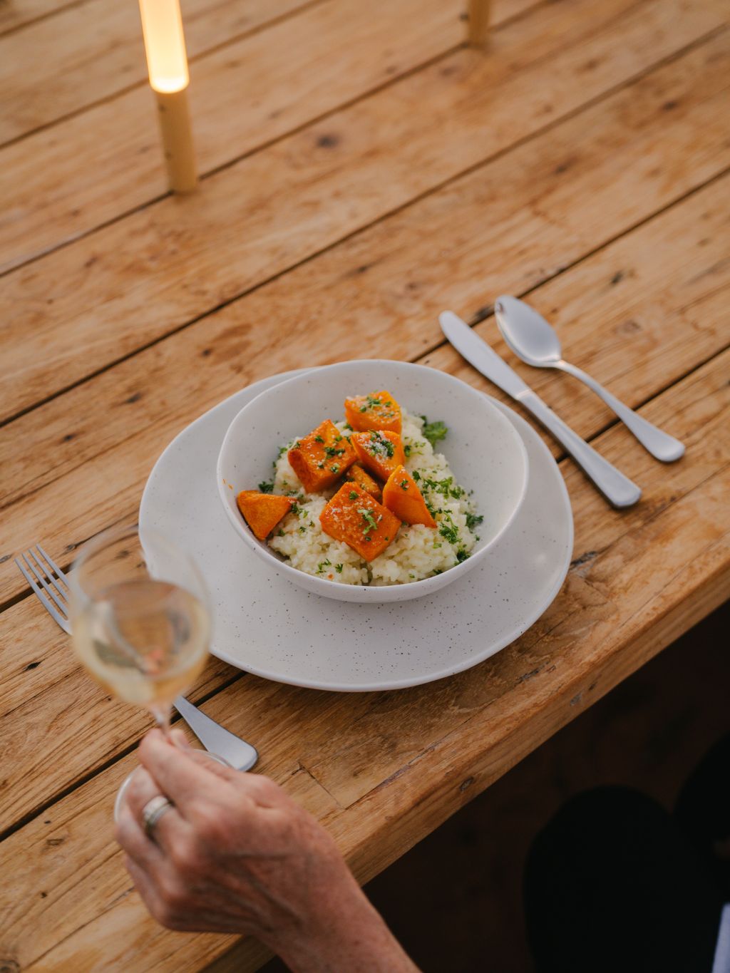 Pumpkin risotto on a table