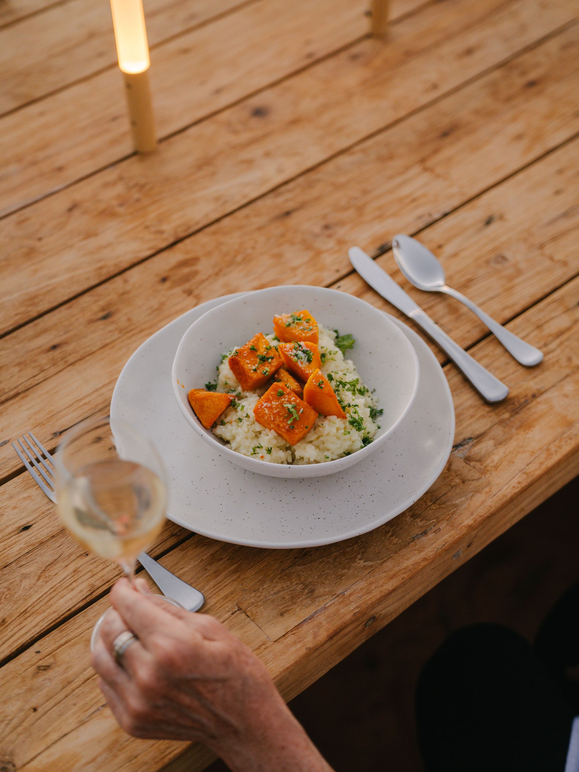 Pumpkin risotto on a table