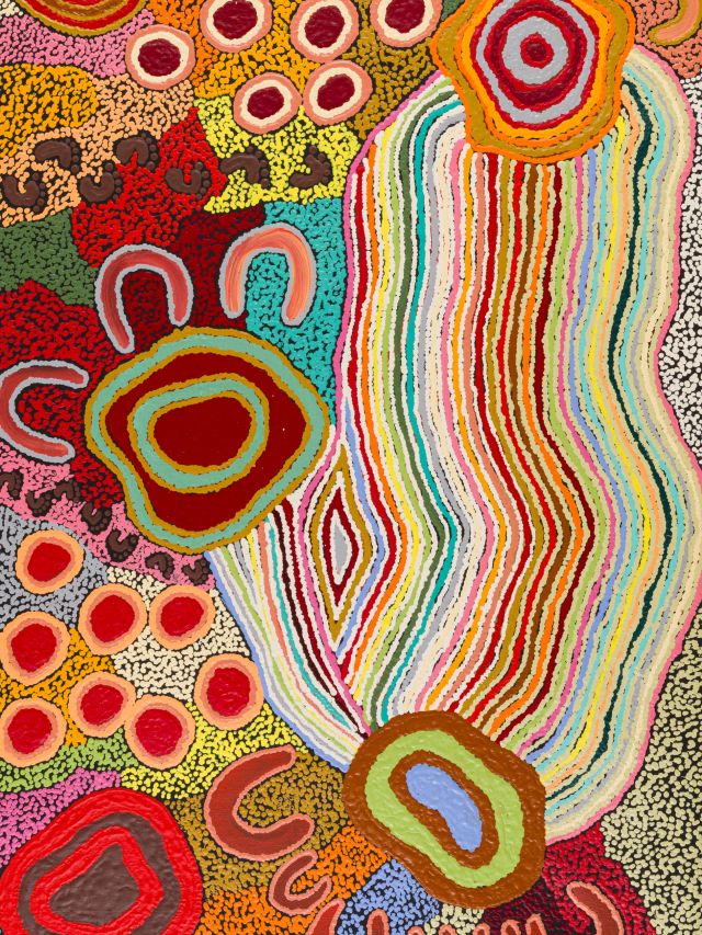Marlene Anderson, Mungili Waterholes and Rock Holes 2024. Courtesy of the artist and Maningrida Arts & Culture for NATSIAA