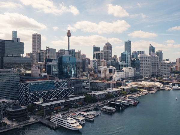 City views featuring King Street Wharf, Cockle Bay, Darling Harbour and the Sydney CBD.