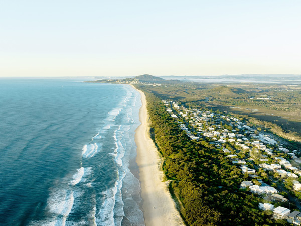 an aerial view of the Peregian Beach, Noosa