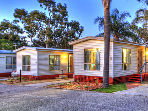 the cabins at Perth Central Caravan Park
