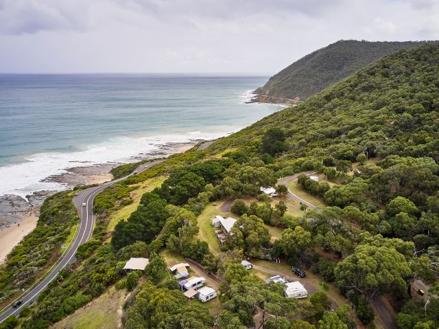 Lorne Foreshore Caravan Park from above