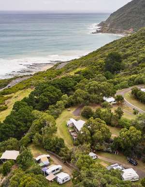 Lorne Foreshore Caravan Park from above