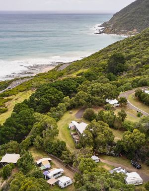 Lorne Foreshore Caravan Park from above
