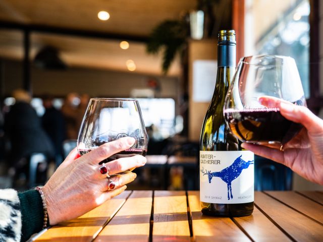 a bottle of shiraz at Hunter-Gatherer Vineyard