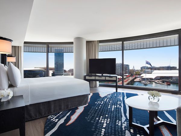 A suite with Darling Harbour views at Hyatt Regency Sydney.