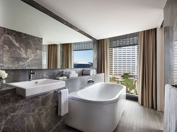 A freestanding bath in a suite at Hyatt Regency Sydney.
