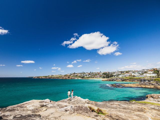 Couple enjoying the coastal view, Tamarama