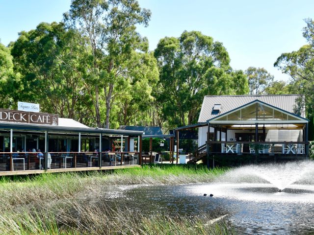 a small dam with fountain fronting The Deck Cafe in Lovedale
