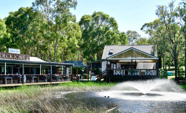 a small dam with fountain fronting The Deck Cafe in Lovedale