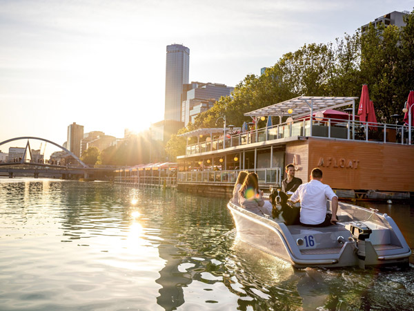 cruising down the Yarra River on a GoBoat