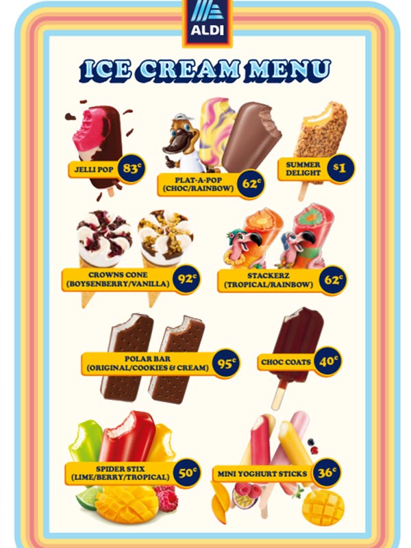 aldi ice cream truck menu