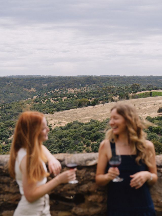 two women enjoying wine at Samuel’s Gorge, McLaren Vale