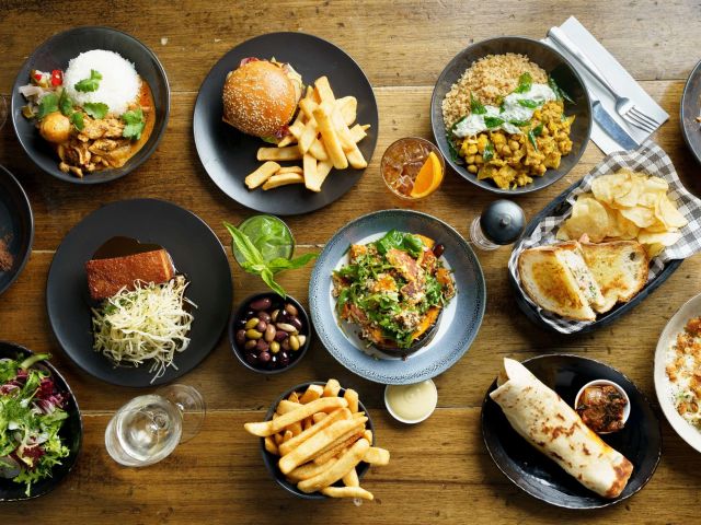 a table-top view of pub food at Captain Melville, Melbourne