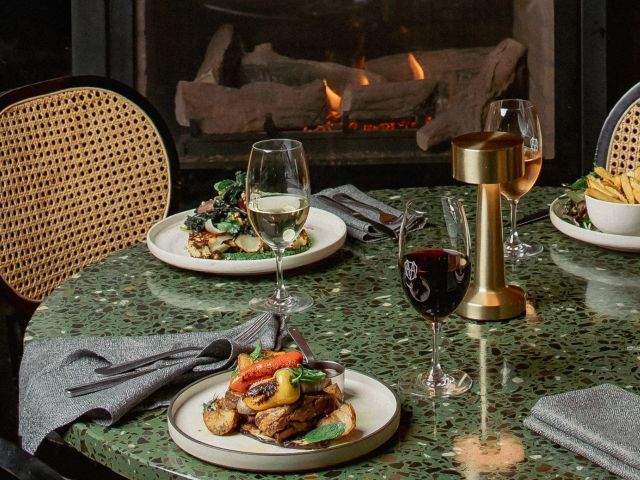 dining by the fire at Middle Park Hotel