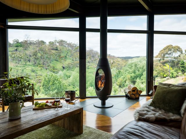Clifftop at Hepburn luxury villa interior with a fireplace