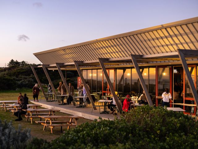 the restaurant exterior of Silver Sands Beach Club, McLaren Vale
