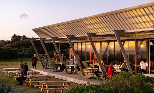 the restaurant exterior of Silver Sands Beach Club, McLaren Vale