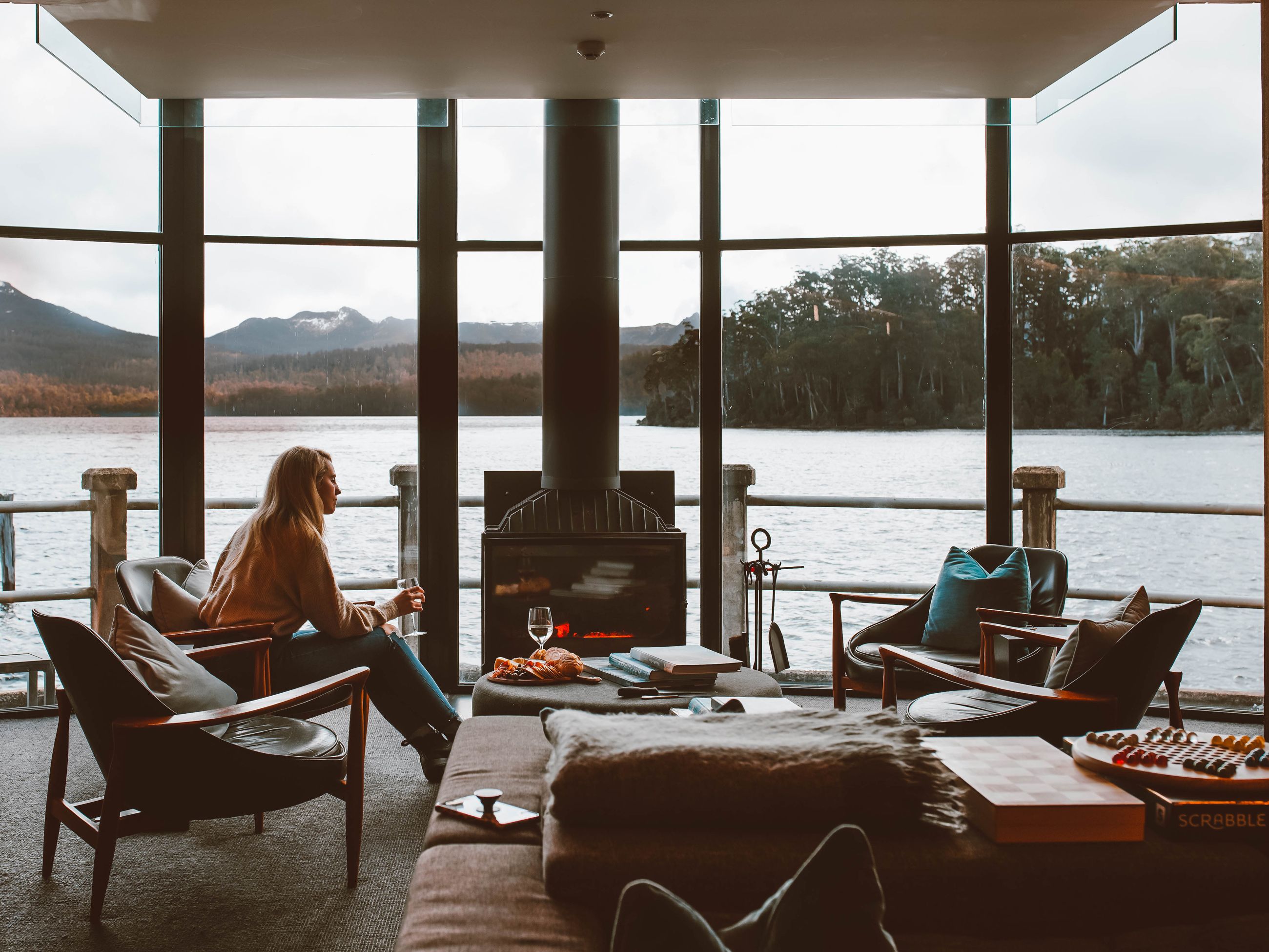 interior of lounge at Pumphouse Point on Lake St Clair in Tasmania's Cradle Mountain-Lake St Clair National Park