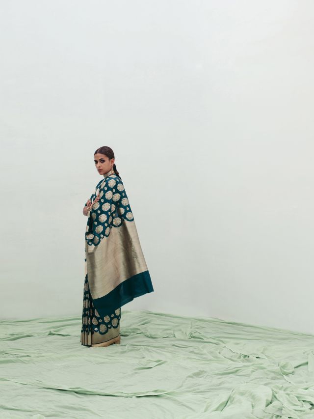 Guler sari from Angoori collection, 2019. Raw Mango. (Credit: Ritika Shah)