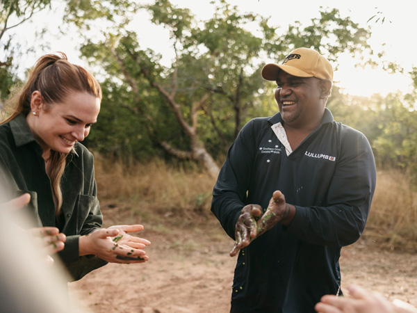 Bardi-Jawi guide Bolo Angus on a cultural walk at Lullumb