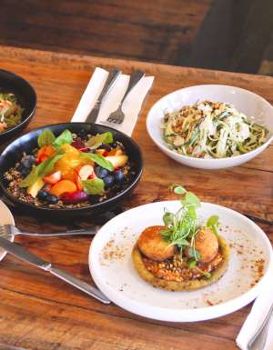 a spread of food at Bandwagon cafe in Port Macquarie