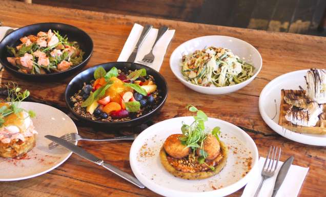 a spread of food at Bandwagon cafe in Port Macquarie