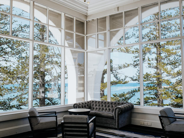 beach views as seen from large windows at Crowne Plaza Terrigal Pacific