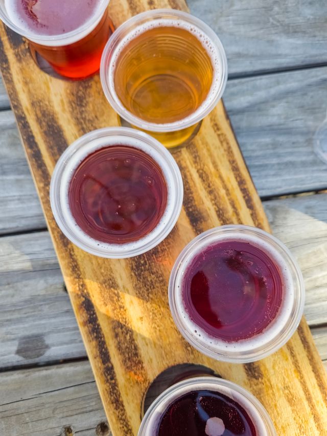 A tasting paddle of craft beers