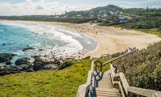 Lighthouse beach seen from the lighthouse in Port Macquarie in the summer