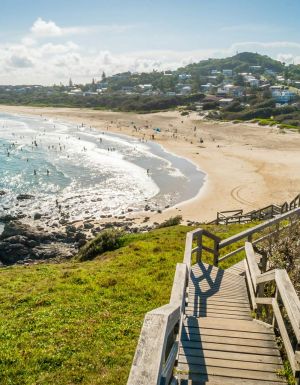 Lighthouse beach seen from the lighthouse in Port Macquarie in the summer