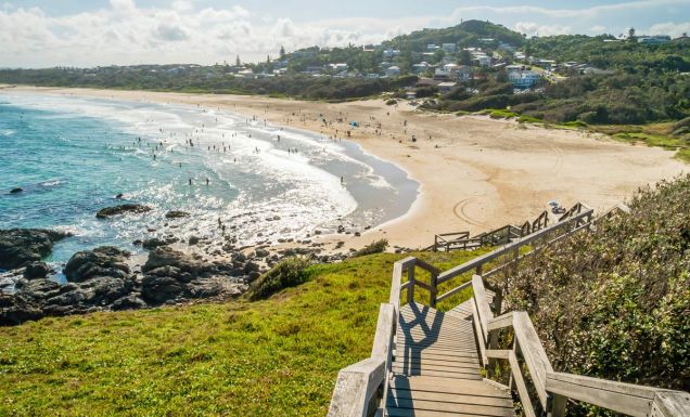 Lighthouse beach seen from the lighthouse in Port Macquarie in the summer