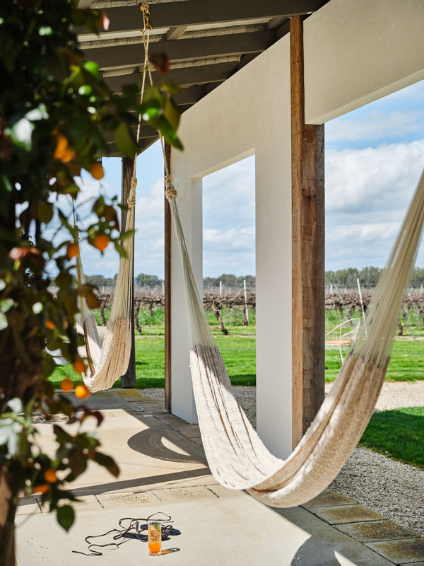 hammocks facing vineyard views at Lancemore Milawa