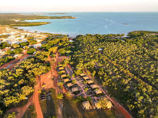 the safari tents at Cygnet Bay Pearl Farm from above