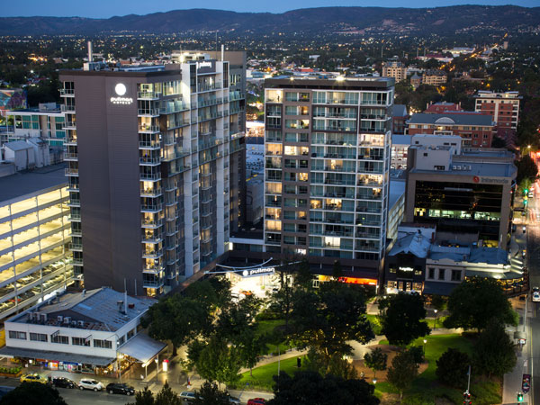 the exterior of Pullman Adelaide at night